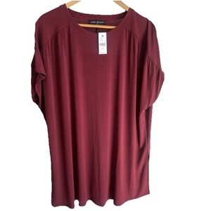 NWT Lane Bryant Top Plus sz 18/20 Burgundy Deep Red Short Sleeve Tunic Shirt